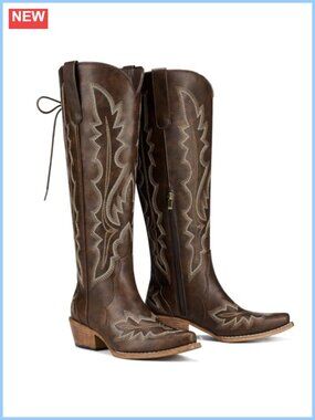 Wide Calf Cowboy Boots Knee High Lace Up Snip Toe Western Women
